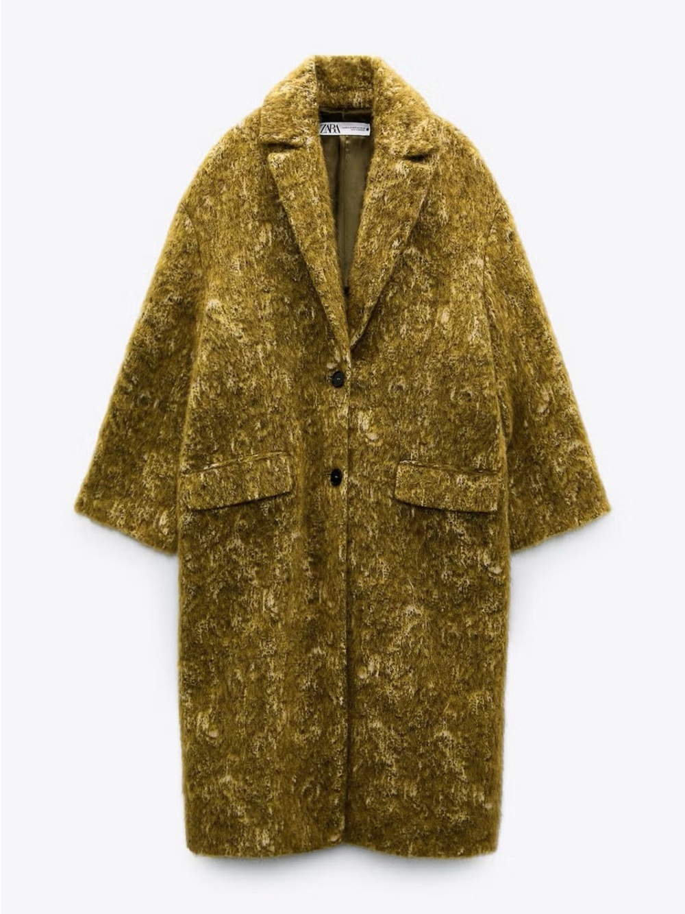 Zara Wool Alpaca Mix Green Jacquard Long Coat (Limited Edition)